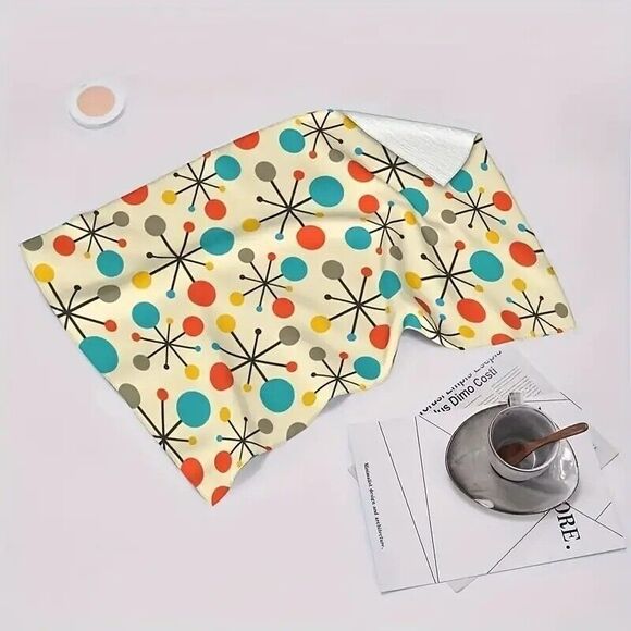 Retro Mid-Century Dots Modern Atomic Kitchen Towels 2pc Vintage Vibe Microfiber - Picture 4 of 4